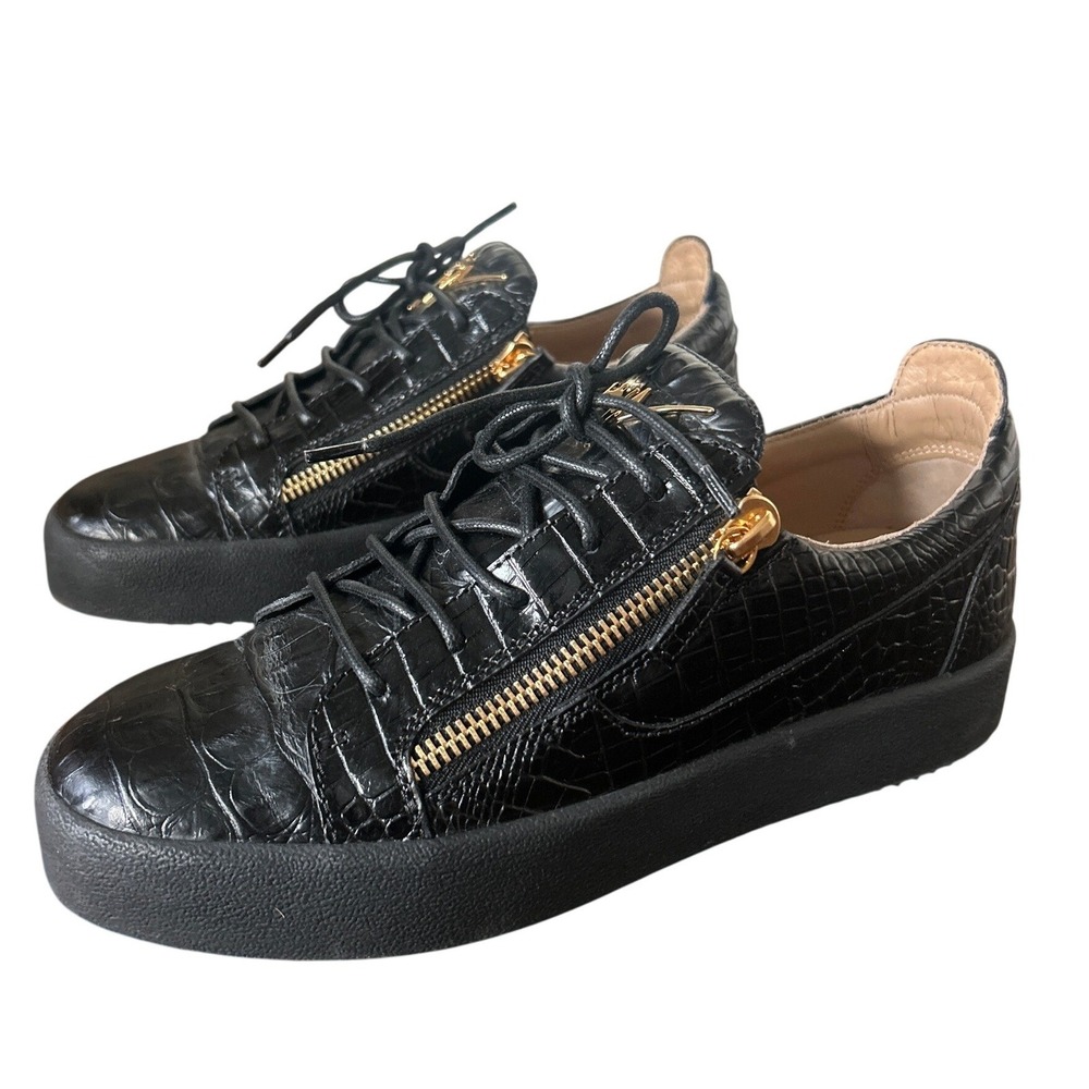 Giuseppe Zanotti‎ Frankie Sneakers Croc Embossed Double Zip Black Size 42